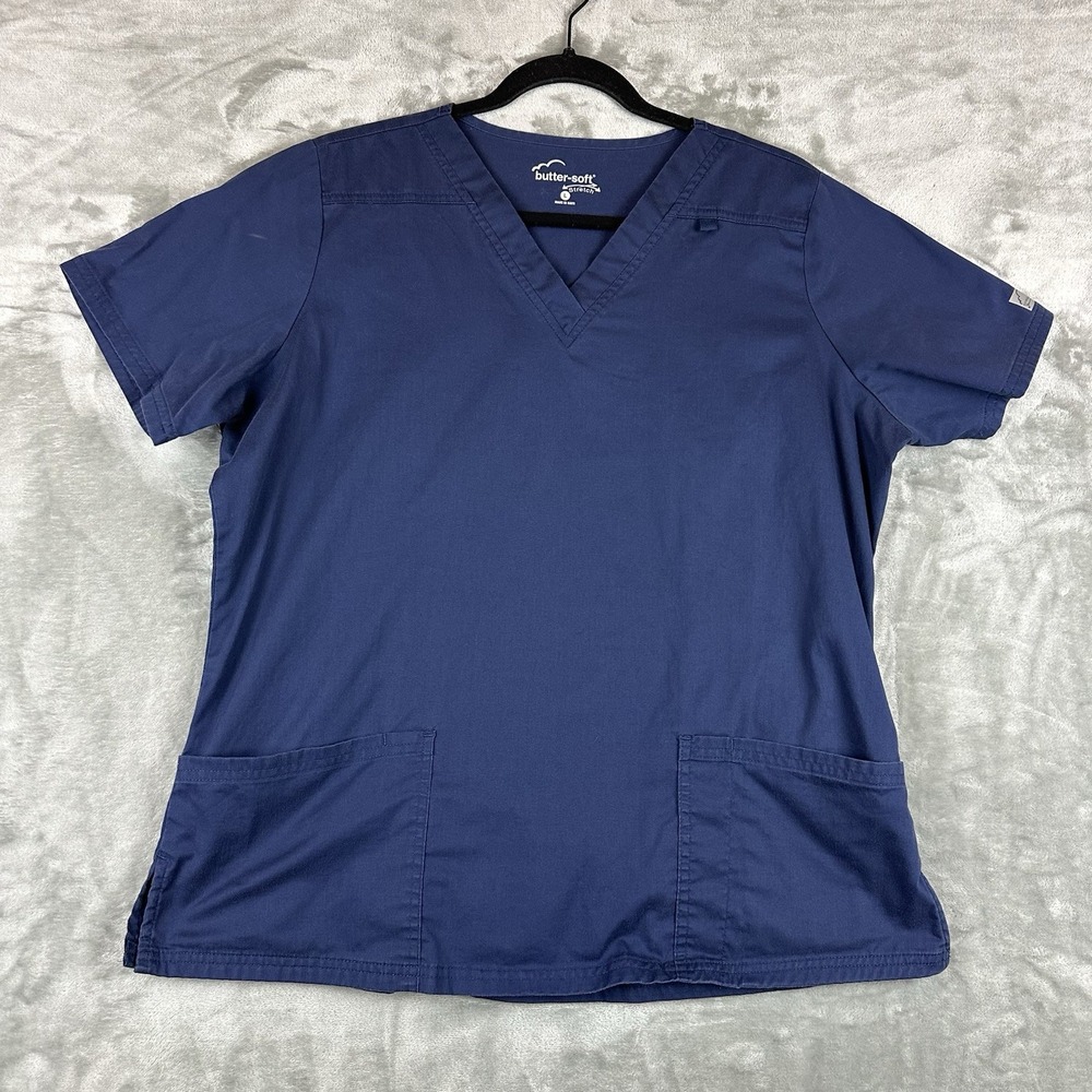 Butter Soft Stretch Scrub V-Neck Top Women's L Blue